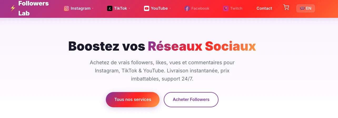 Plateforme Followers-Lab — acheter followers TikTok