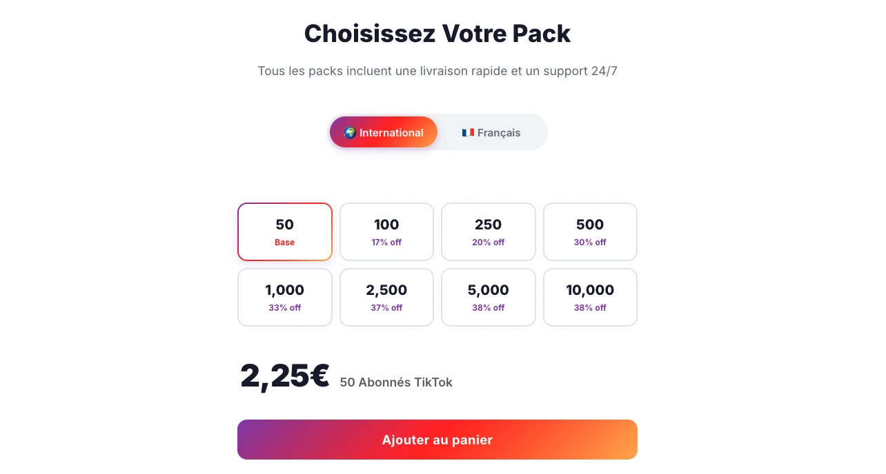 Offres de packs followers TikTok Followers-Lab
